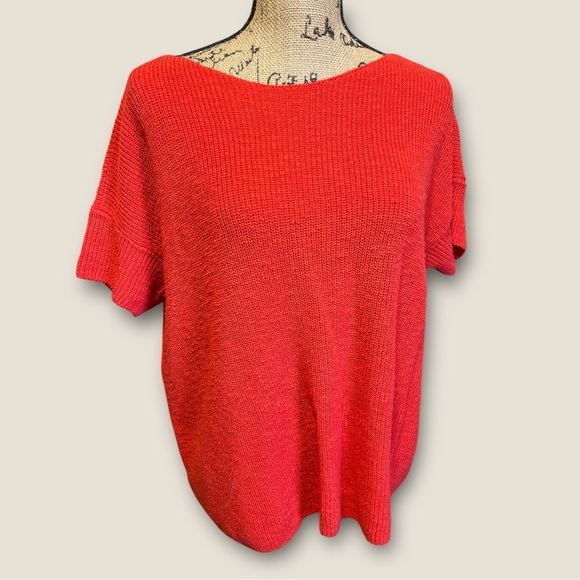Eileen Fisher Short Sleeve Orange Organic Cotton Linen Sweater Loose Fit Boxy - Picture 1 of 8